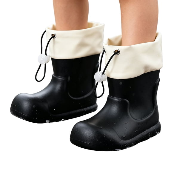 Otqutp Toddler Boys Girls Rain Boots Kids Color Block Waterproof Rubber Mid Calf Booties Adjustable Drawstring Cuff Non Slip Rain Shoes