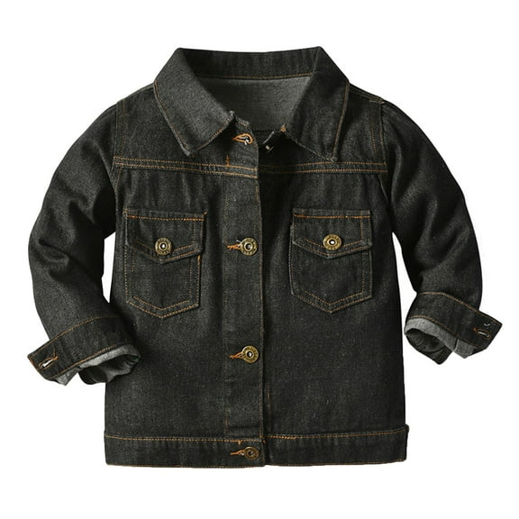 Otqutp Toddler Breathable Snowsuit Children Fashion Buttons Outwear Autumn Winter Long Sleeve Denim Jacket Blouse Boys Black