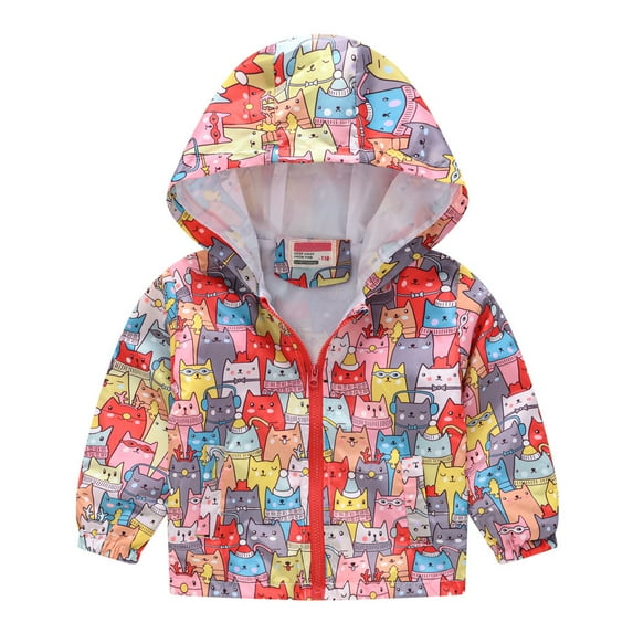 Otqutp Toddler Breathable Tops Baby Zipper Autumn Boys Fashion Print Windproof Coat Hooded Jacket Girls Kids Boys Coat