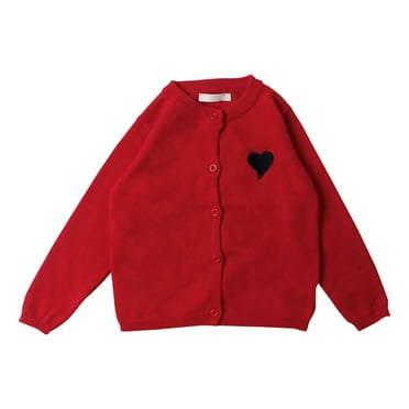 Otqutp Toddler Girls Boys Button Top Spring and Autumn Solid Heart Print Long Sleeve Button Knitted Cardigan Party Birthday School 1-7 Years(Red,4-5 Years)