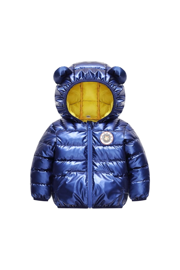 Toddler Classic Coat Winter Windproof Luminous Rabbit Pattern Bear Ears Hooded Coat Jacket Children's Warm Down Jacket with Pocket(Blue,18-24 Months)