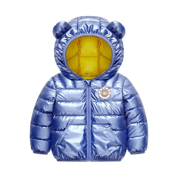 Otqutp Toddler Classic Coat Winter Windproof Luminous Rabbit Pattern Bear Ears Hooded Coat Jacket Children's Warm Down Jacket with Pocket(Sky Blue,3-4 Years)