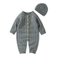 thumbnail image 1 of Otqutp Toddler Clothes Set for Party Boy Girl Solid Knitted Sweater Baby Jumpsuit Romper Cotton Caps Outfits Sets Elastic Waist 2PCS Fall Winter Clothes, 1 of 9