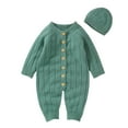 thumbnail image 1 of Otqutp Toddler Clothes Set for Party Boy Girl Solid Knitted Sweater Baby Jumpsuit Romper Cotton Caps Outfits Sets Elastic Waist 2PCS Fall Winter Clothes, 1 of 9