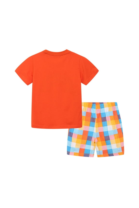 Toddler Clothes Set for Birthday Summer Children's Short Sleeved Shorts Two Piece Knitted Cotton Cartoon Rainbow Pattern Suit