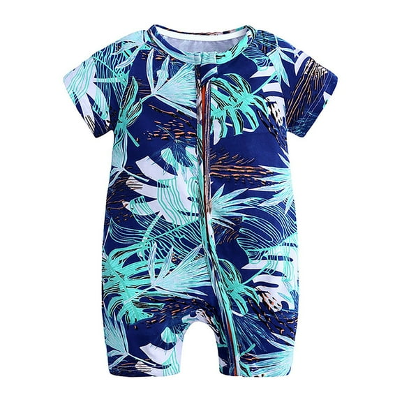 Otqutp Toddler Clothing Boys Girls Casual Short Sleeve Floral Print Romper Two Way Zipper Jumpsuit Summer Bodysuits