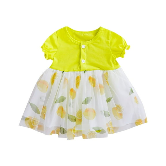Otqutp Toddler Clothing Set Baby Summer Dress Cherry Lemon Print Small Fresh Crew Neck Short Sleeve A Swing Casual Going Out Dress