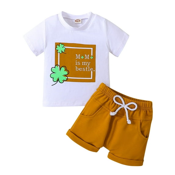 Otqutp Toddler Clothing Sets for Beach 2PCS Baby Boy Summer Letter Print Short Sleeve T Shirt Solid Drawstring Shorts Pants Outfit