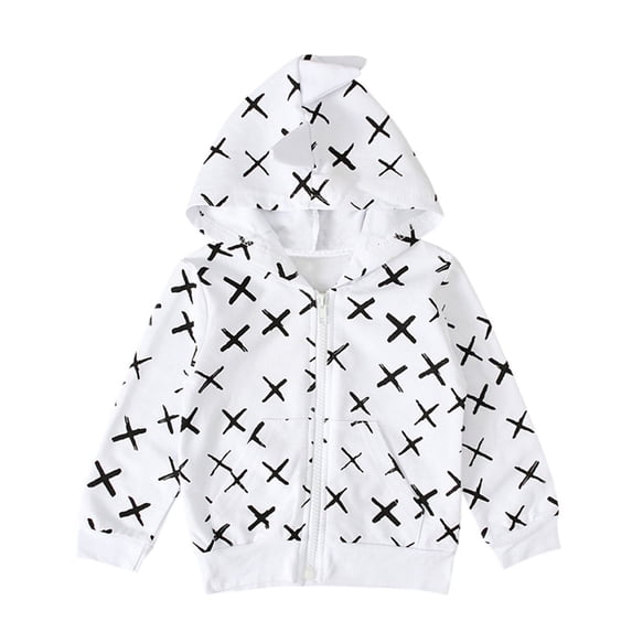 Otqutp Toddler Coat Boys Long Sleeved Dinosaur Hooded Zip Up Jacket Long Sleeve Hoodies Sweatshirt Autumn Winter Warm Tops for 3 To 9 Years(White,3-4 Years)