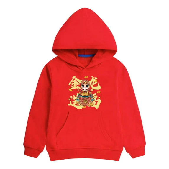 Otqutp Toddler Cute Outfits Set Children's Boys Girls Spring Festival Hoodie New Year Wear Red Foreign New Year Greetings Clothes Child Tops(B-D,6-7 Years)