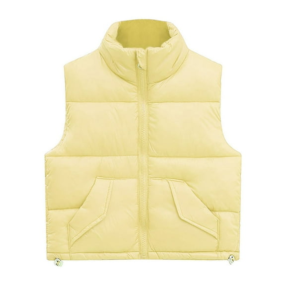 Otqutp Toddler Cute Snowsuit Baby Girls Autumn Winter Down Cotton Hedgehog Vest with Front Buckle Warm Outwear Sleeveless Coat(Yellow,7-8 Years)