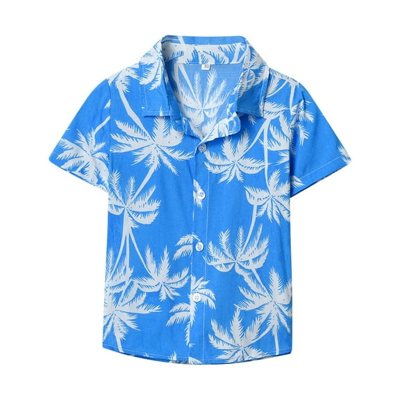 Otqutp Toddler Cute T-Shirt Boys Lapel Tropical Botanical Print Single Cardigan Beach Shirt Clothes for Party School Birthday 0 to 8 Years