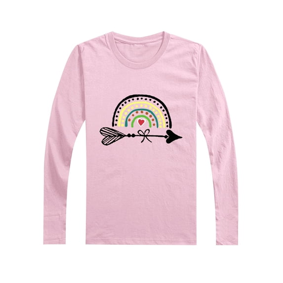 Otqutp Toddler Daily Blouse Children's Top Autumn/Winter Rainbow Print Long Sleeve Round Neck T Shirt Party Birthday School for 3 to 14 Years