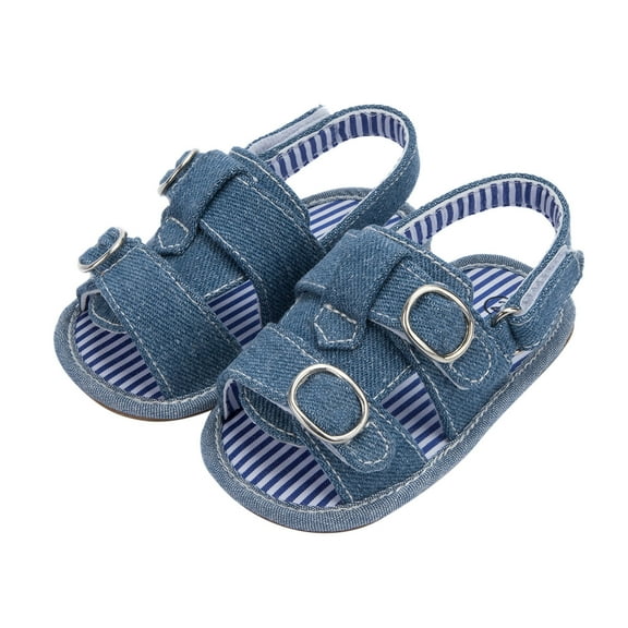 Otqutp Toddler Denim Open Toe Wide Sandals with Strap Baby Boys Girls Summer Casual Shoes Soft Flat Comfy Slip On Shoes