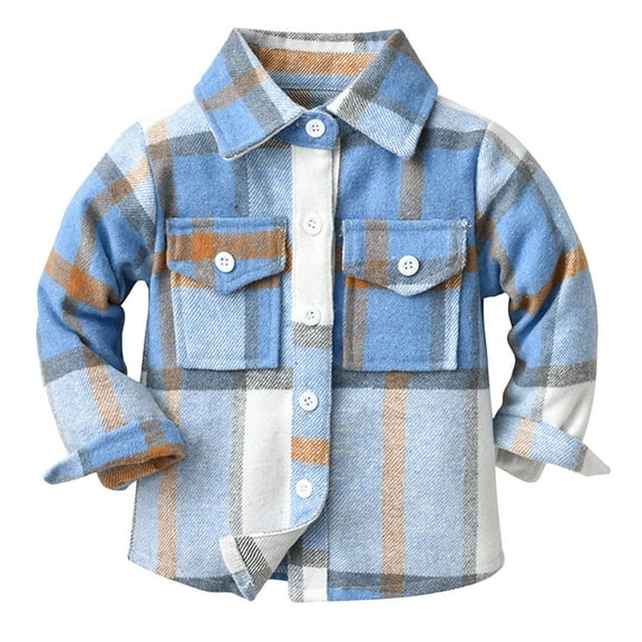 Otqutp Toddler Dress Jacket Kids Baby Boys Autumn Winter Plaid Cotton Long Sleeve Cardigan Jacket Clothes for 0-7 Years