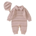 thumbnail image 1 of Otqutp Toddler Fashion Bodysuits Baby Knit Romper Cotton Long Sleeve Boy Girl Sweater Clothes Baby Jumpsuit 1 Piece with Cute Hat Set Elastic Waist 2PCS Fall Winter Clothes, 1 of 9