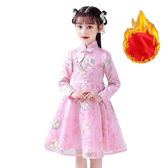 Otqutp Toddler Fashion Long Sleeve Dress Toddler Baby Kid Girl Chinese New Year Tang Suit Warm Princess Dresses for Children 2-13 Years(B-Pink,12-13 Years)