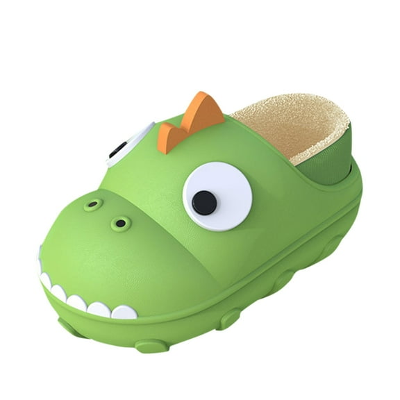 Otqutp Toddler Fashion Shoes Autumn Winter Girls Boys Slippers Flat Bottom Non Slip Soft Cover Heel Plush Warm and Comfortable Cute Cute Dinosaur Shape House Shoes Bedroom Slipper(Green,3.5-4 Years)
