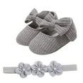 thumbnail image 1 of Otqutp Toddler First Walking Sneakers Toddler Baby Girls Prewalker Flower Bowknot Princess Shoes+Headband Set Casual Footwear for Flower Girls, 1 of 3