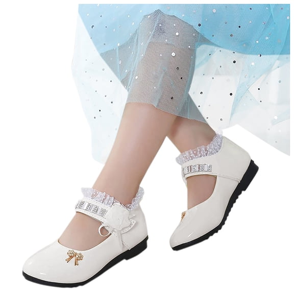 Otqutp Toddler Flat Sandals Children Kid Baby Girls Flower Leather Shoes Single Soft Dance Princess Shoes for Wedding