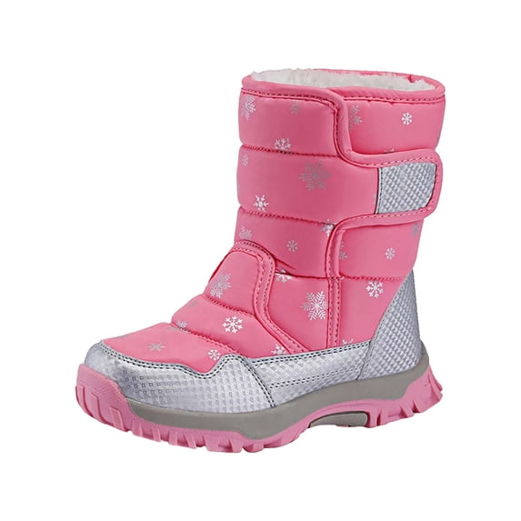 Otqutp Toddler Flat Shoes Girls Boys Snow Boots Outdoor Warm Comfortable Non Slip Mid Calf Padded Small Big Kids Winter Shoes 3-12 Years(Pink,10-10.5 Years)