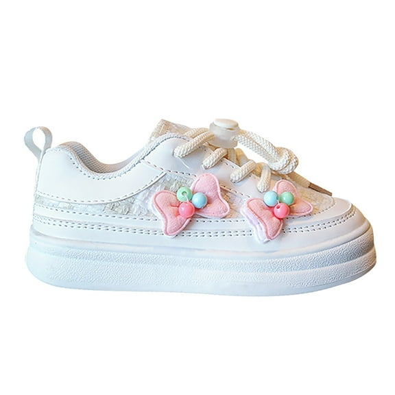Otqutp Toddler Girl Shoes Girls Sneakers Bow Flower Decoration Soft Bottom Board Shoes with Lace Up Buckle for Toddler Little/big Kids