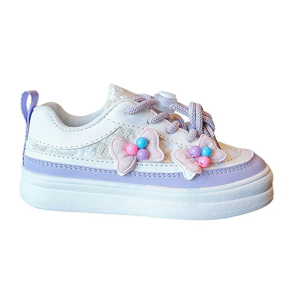 Otqutp Toddler Girl Shoes Girls Sneakers Bow Flower Decoration Soft Bottom Board Shoes with Lace Up Buckle for Toddler Little/big Kids