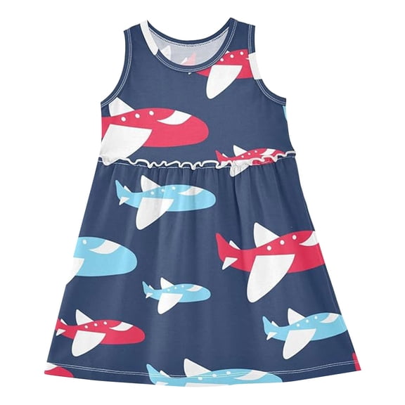 Otqutp Toddler Girl Summer Dresses - Cartoon Print Girls' Dress - Sleeveless Elastic Waist Design for Parties/Special Occasions 7-16Y