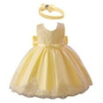 thumbnail image 1 of Otqutp Toddler Girl Tulle Tutu Dress Sleeveless Flower Girl Wedding Formal Birthday Outfits Dresses Embroidered Tutu Gown Lace Dresses with Headwear(Yellow,12-18 Months), 1 of 9