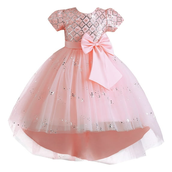 Otqutp Toddler Girls Birthday Sundress Little Kids Girl Dress Summer Sleeveless Bowknot Flower Princess Dress Catwalk Performance Dress