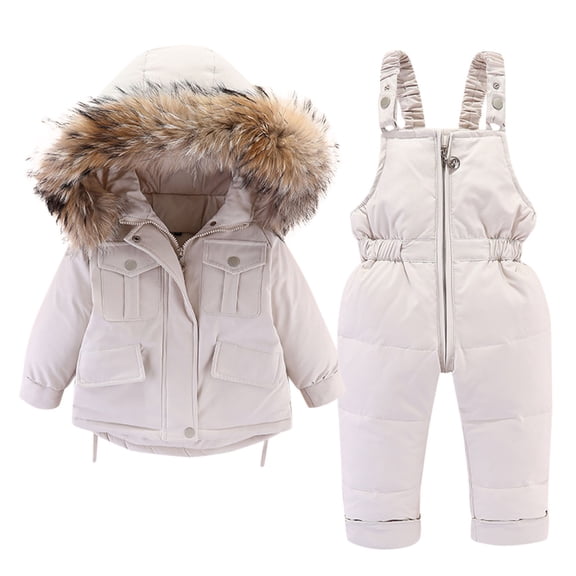 Otqutp Toddler Girls Boys 2-Piece Heavyweight Snowsuit Windproof Hood Down Jacket Ski Pant Set Kids Snowmobile Skating Clothes