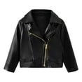 thumbnail image 1 of Otqutp Toddler Girls Boys Motorcycle Leather Jacket PU Faux Biker Coat Fall Winter Solid Color Long Sleeve Lapel Outerwear, 1 of 8