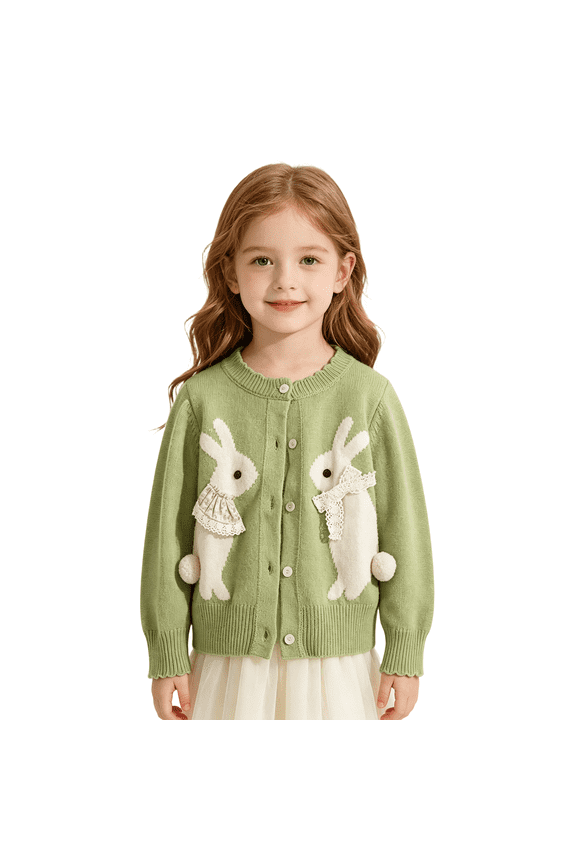Toddler Girls Crew Neck Sweater Rabbit Embroidery Long Sleeve Knit Cardigan Autumn Winter Button Down Warm Jacket