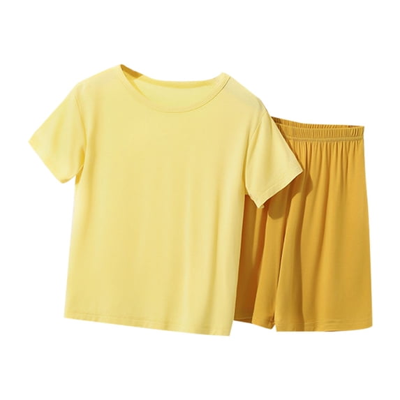 Otqutp Toddler Girls Cute Outfits Set 2 to 13 Years Children's Solid Color Summer Thin Short Sleeved + Shorts Casual Home Service Set