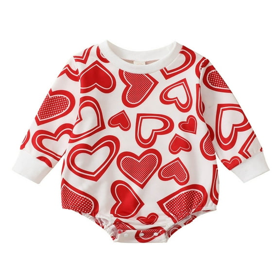 Otqutp Baby Soft Blouse Autumn Girls Valentine's Day Long Sleeve Hearts Printed Pullover Romper Sweatshirt Bodysuits Fall Winter Clothes (Red,6-9 Months)