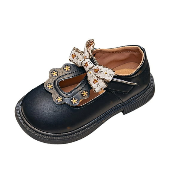 Otqutp Toddler Girls Dress Bow Shoes Little Girls Loafers School Uniform Mary Jane Flat for Girls Non-Slip Sole Casual Shoes