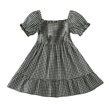 Otqutp Toddler Girls Dress Little Girls Short Sleeve Plaid Prints Ruffles Princess Dress Clothes for 6M to 3 Years