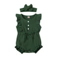 thumbnail image 1 of Otqutp Toddler 2024 Jumpsuit Sleeveless Romper Button Girls Ruffle Short Jumpsuit+Headband Kids Baby Girls Romper 0 to 18 Months, 1 of 8