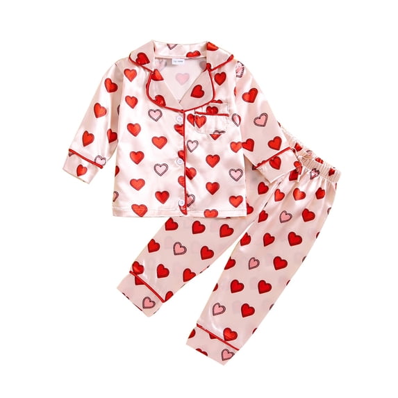 Otqutp Toddler Girls Long Sleeve Crewneck Sweatshirt Pullover Heart Print Sweater Set Comfortable Home Wear Spring and Autumn Outdoor Sportswear(B-Pink,12-18 Months)
