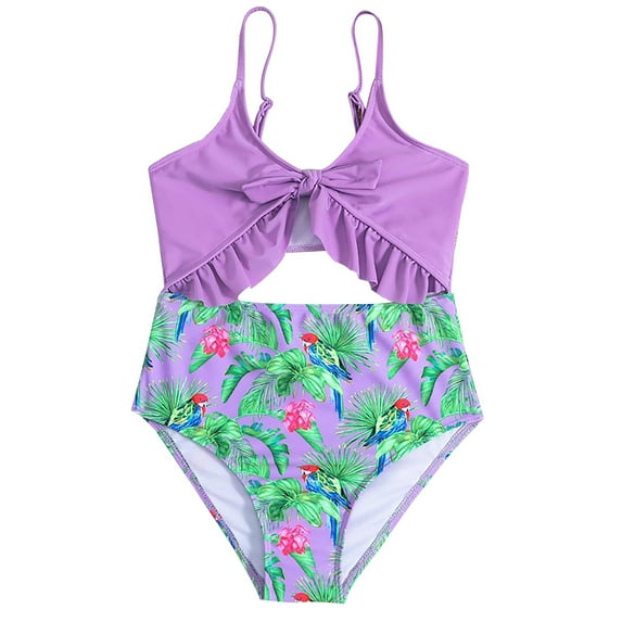 Otqutp Toddler Girls Ruffle Tankini One Piece Floral Print Swimming Knot Front Tween Girls Cute Aesthetic Bikini Matching Swimsuit Beach Swimwear