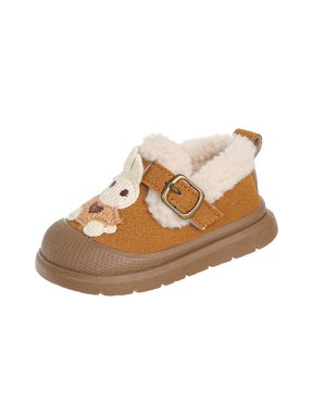 Toddler Girls Suede Snow Boots 3D Rabbit Decor Buckle Ankle Anti Slip Shoes Fleece Lined Rubber Sole Winter Warm Shoes
