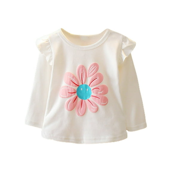 Otqutp Toddler Holiday Blouse Baby Girls Long Sleeve Floral Soft Toddler Kids Tops T Shirt Clothes for Spring Autumn 0 To 4 Years