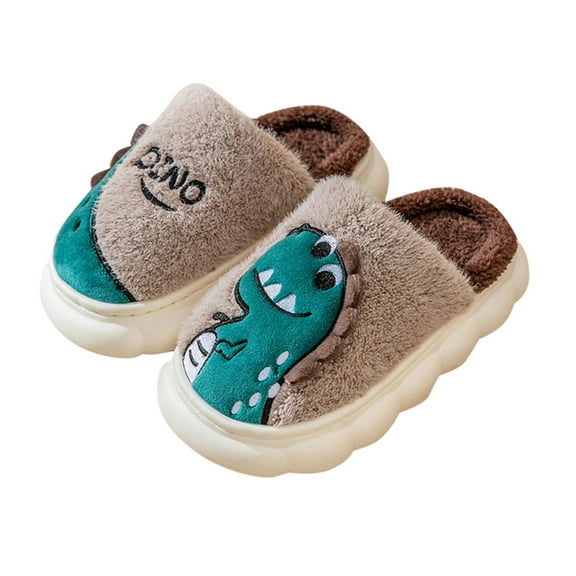 Otqutp Toddler House Shoes Fashion Autumn and Winter Children Slippers Boys and Girls Flat Bottom Non Slip Solid Color Slip On Plush Warm Cute Dinosaur Patterns(Orange,9-9.5 Years)