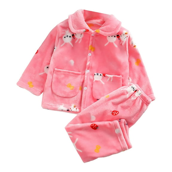 Otqutp Toddler Kids Baby Boys Girls Strawberry Print Long Sleeve 𝗕𝗮𝘁𝗵𝗿𝗼𝗯𝗲s Hooded Warm Flannel Night 𝐑𝐨𝐛𝐞 Sleepwear Pajamas with Pocket(A-Watermelon Red,18-24 Months)