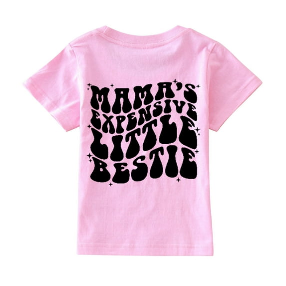Otqutp Toddler Kids Baby Girls Mama's Expensive Little Short Sleeve Letter Print Shirt Mama's Funny T Shirt Trendy Fashion Shirt Tee Tops(1-Pink,6-7 Years)