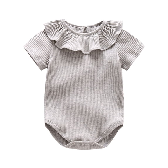 Otqutp Toddler Kids Baby Girls Summer Outfits Climbing Clothes Solid Color Romper Thin Super Cute Baby Bag Fart Clothes Short Sleeve Bodysuit(Grey,6-9 Months )