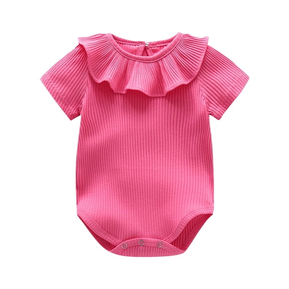 Otqutp Toddler Kids Baby Girls Summer Outfits Climbing Clothes Solid Color Romper Thin Super Cute Baby Bag Fart Clothes Short Sleeve Bodysuit(Hot Pink,3-6 Months )