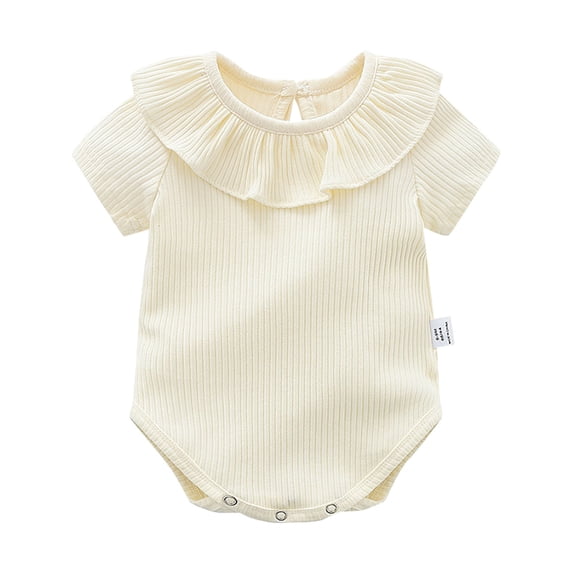 Otqutp Toddler Kids Baby Girls Summer Outfits Climbing Clothes Solid Color Romper Thin Super Cute Baby Bag Fart Clothes Short Sleeve Bodysuit(White,18-24 Months )