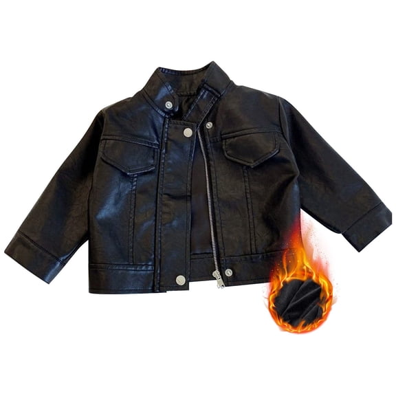 Otqutp Toddler Kids Faux Leather Motorcycle Jacket Girls Boys Zip Up Streetwear Coat Fashion Cool Hip Hop Outerwear