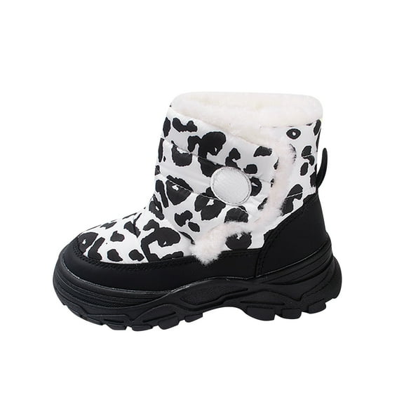 Otqutp Toddler Kids Leopard Snow Boots Winter Cozy Warm Chunky Fleece Shoes Thicken Non Slip Outdoor Lightweight Hiking Shoes